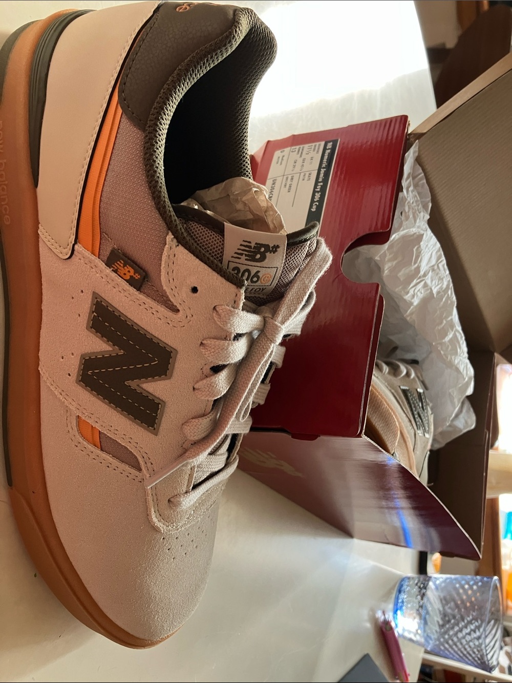 New Balance Men’s 306 Jamie For Cup Cream, Olive & Orange Suede Sneakers - Picture 3 of 6